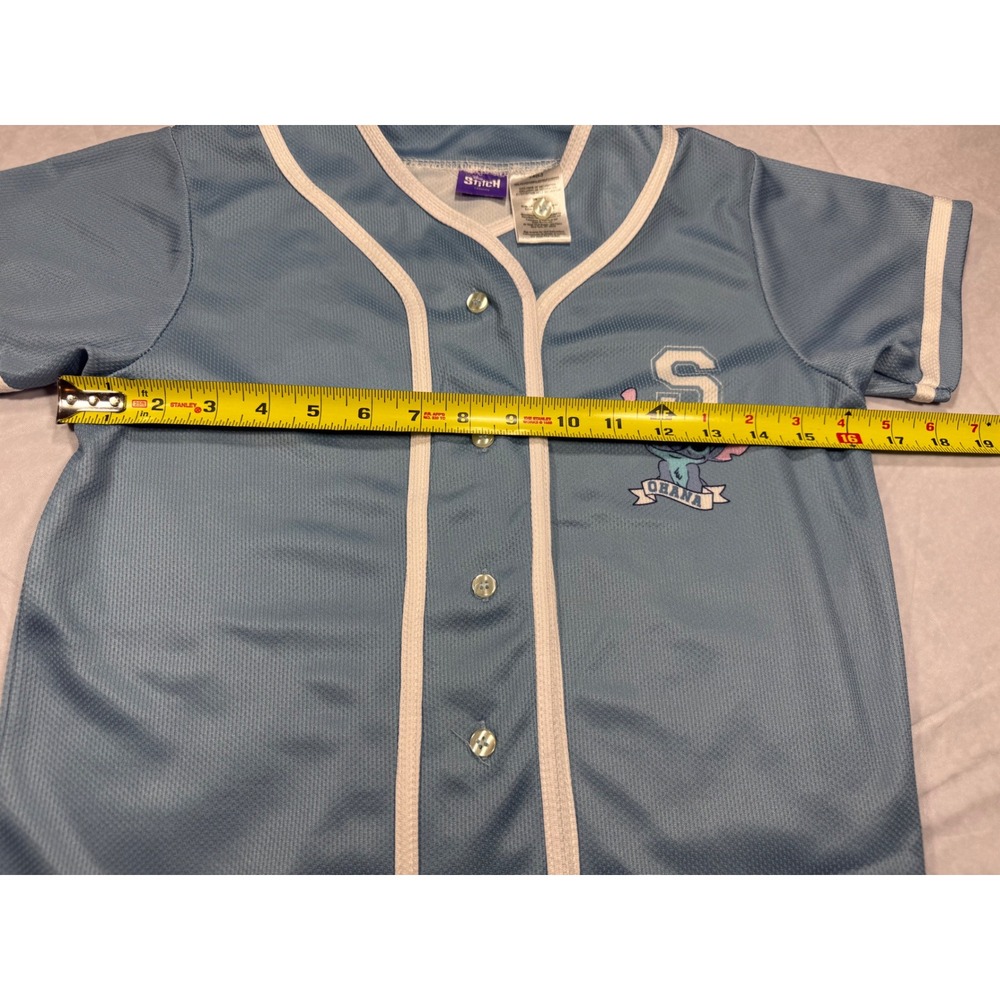 Disney Kids Stitch Ohana Baseball Jersey Shirt 14 Blue Lilo Graphic Sporty - Picture 6 of 7